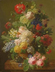 Blumen in einer Vase auf einem Marmorkonsolentisch, 1816